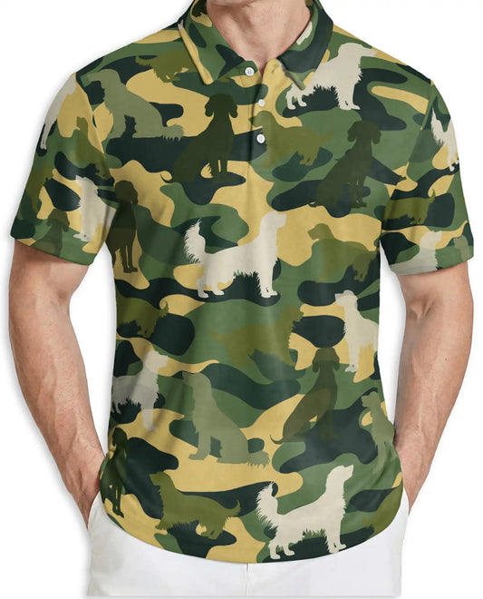 English Setter Dog Polo Shirt- Camouflage Hunting Dog Print Shirt | Azhobbyshop