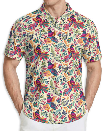 Colorful Bird Floral 3D Polo Shirt for Men – Vibrant Nature Pattern | Azhobbyshop