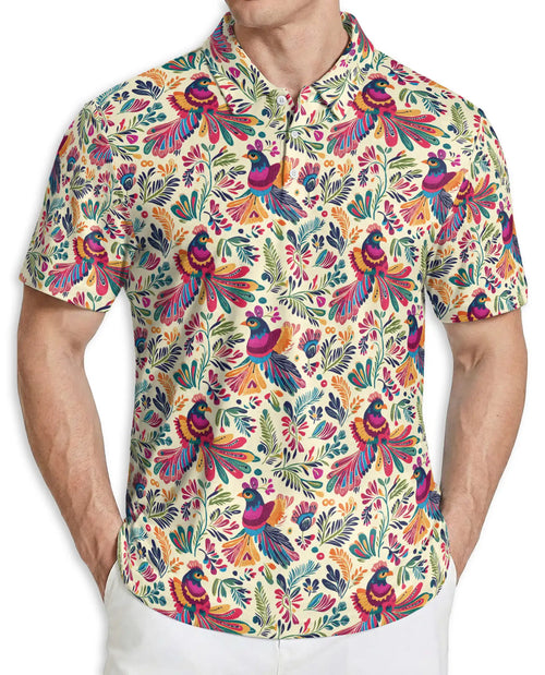 Colorful Bird Floral 3D Polo Shirt for Men – Vibrant Nature Pattern | Azhobbyshop