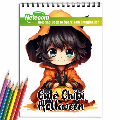 Cute Chibi Halloween Witchy Spiral Bound Coloring Book, Join the Adorable Halloween Celebration with 30 Enchanting Pages, Where Cute Chibi Witches Cast Spells of Delight.