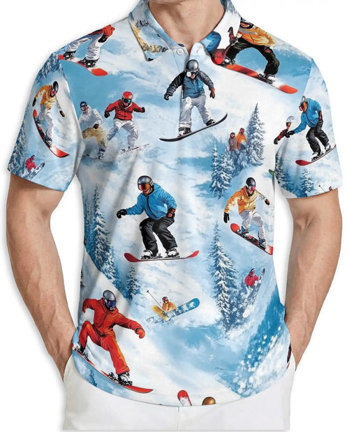 Snowboarding 3D Polo Shirt for Men – Winter Sport Mountain Style | Azhobbyshop