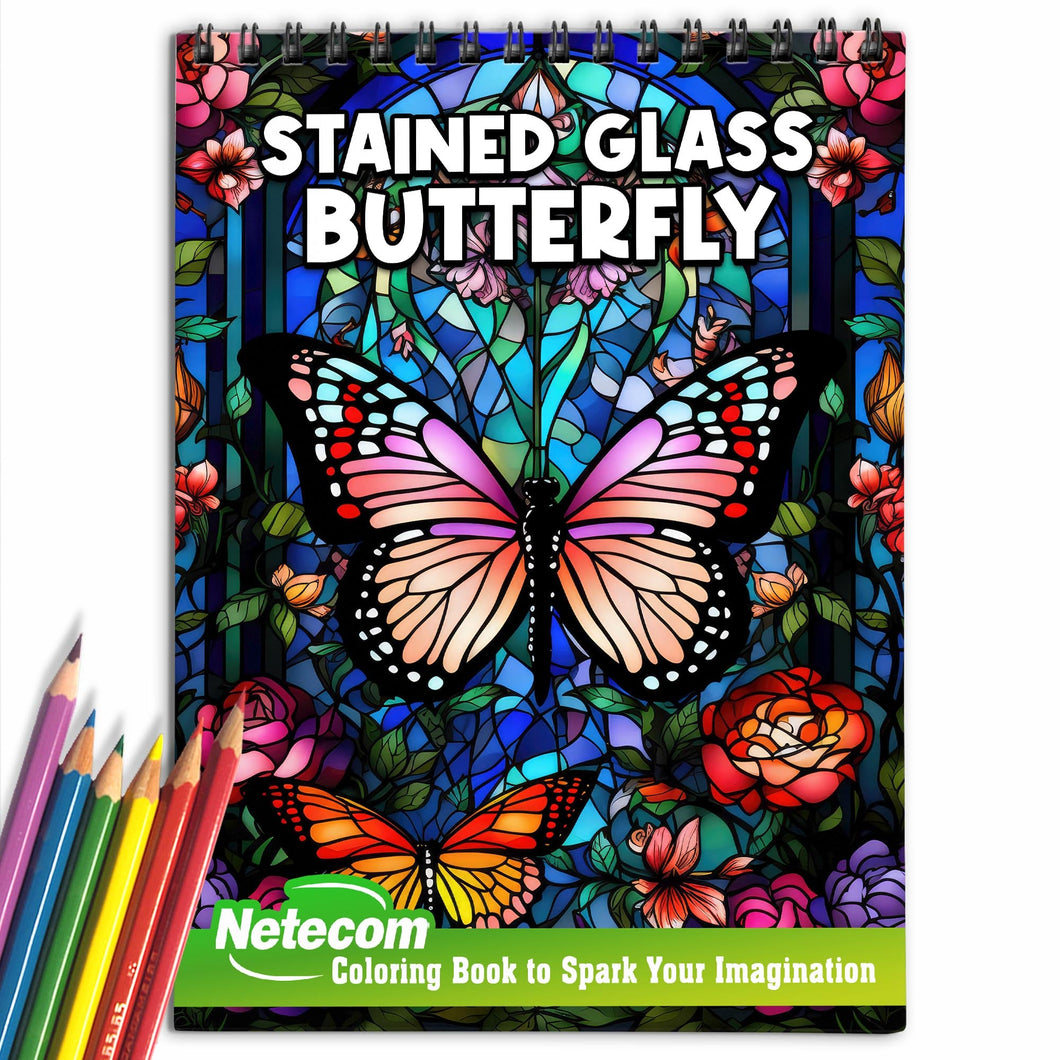 Stained Glass Butterfly Spiral Bound Coloring Book: Immerse Yourself in the Artistic World of Stained Glass with 30 Captivating Coloring Pages