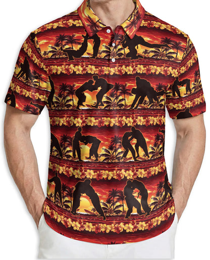 Judo 3D Polo Shirt for Men – Hawaiian Sunset Martial Arts Style | Azhobbyshop