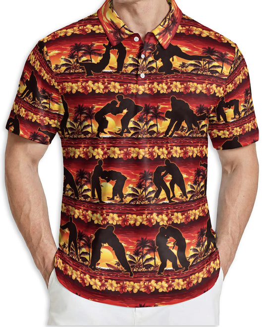 Judo 3D Polo Shirt for Men – Hawaiian Sunset Martial Arts Style | Azhobbyshop