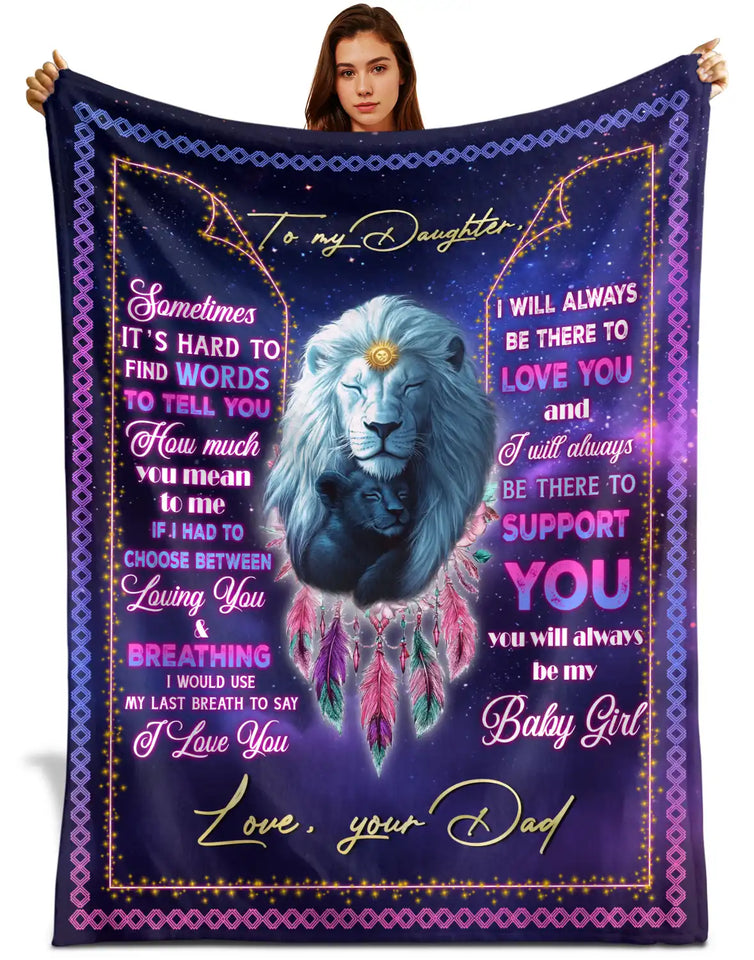 Personalized Daughter Blanket From Dad – Lion Dreamcatcher Inspirational Gift