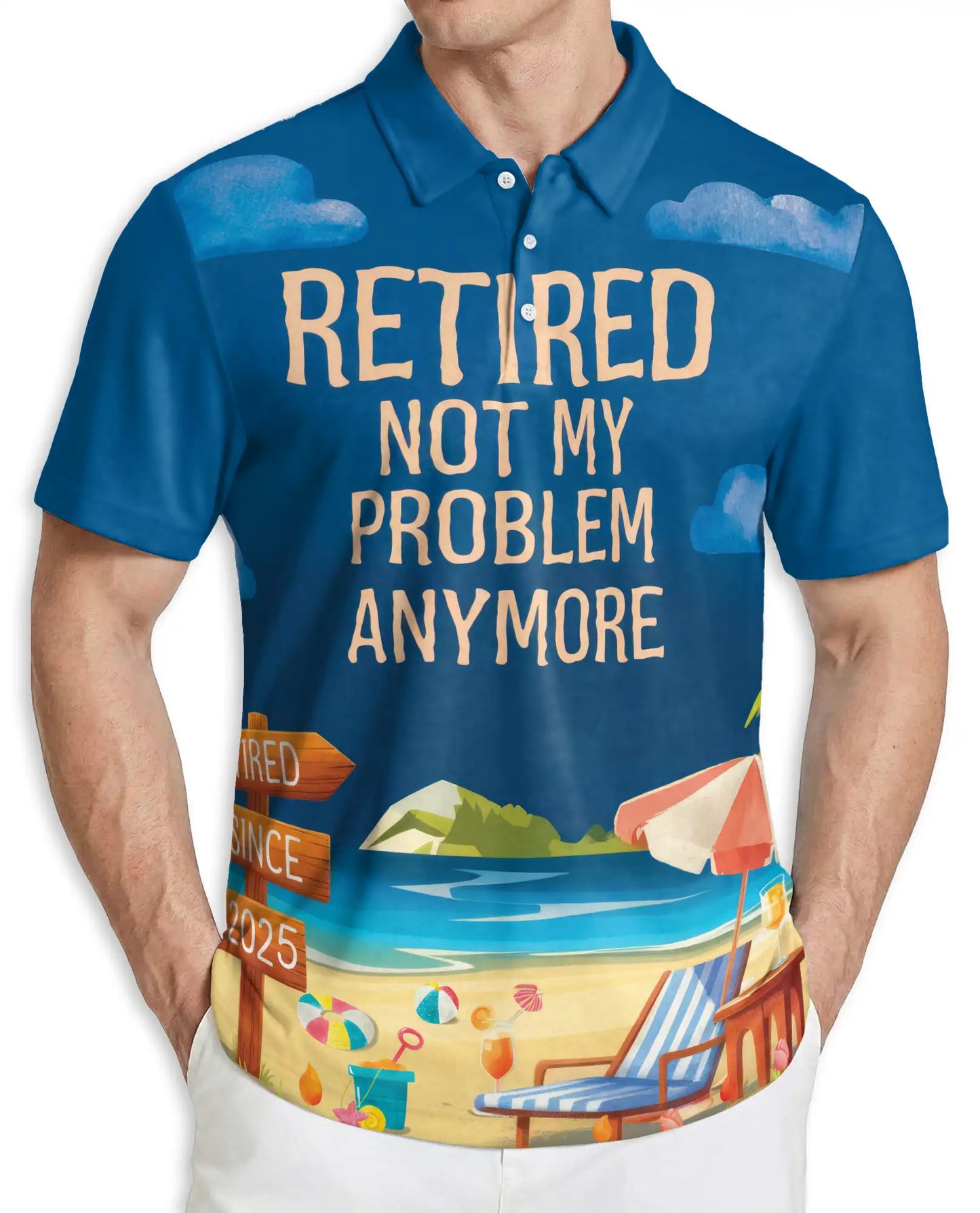 Retired 3D Polo Shirt for Men – Funny Retirement Beach Vacation Gift | Azhobbyshop