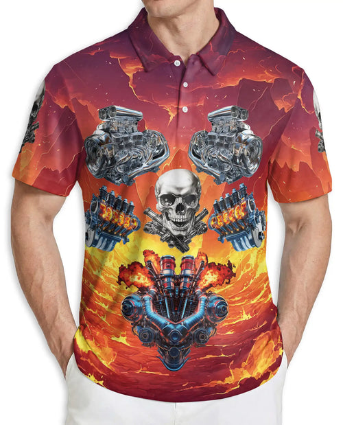 Skull Engine 3D Polo Shirt for Men – Biker Hot Rod Flame Style | Azhobbyshop