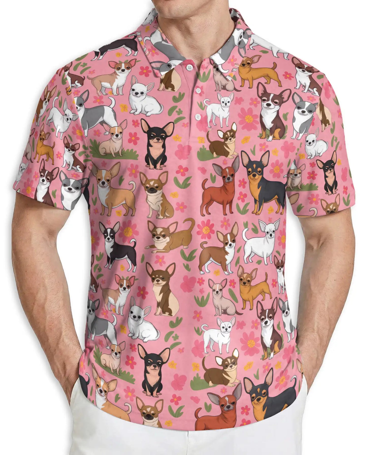 Flowers Chihuahua Pattern Polo Shirt | Azhobbyshop