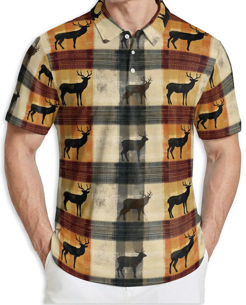 Deer Plaid 3D Polo Shirt for Men – Rustic Hunting Outdoor Style | Azhobbyshop