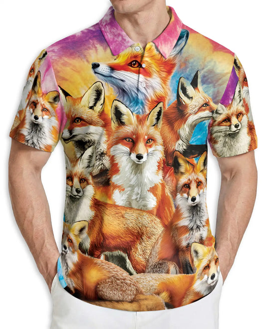Fox Wildlife 3D Polo Shirt for Men – Colorful Forest Animal Print | Azhobbyshop