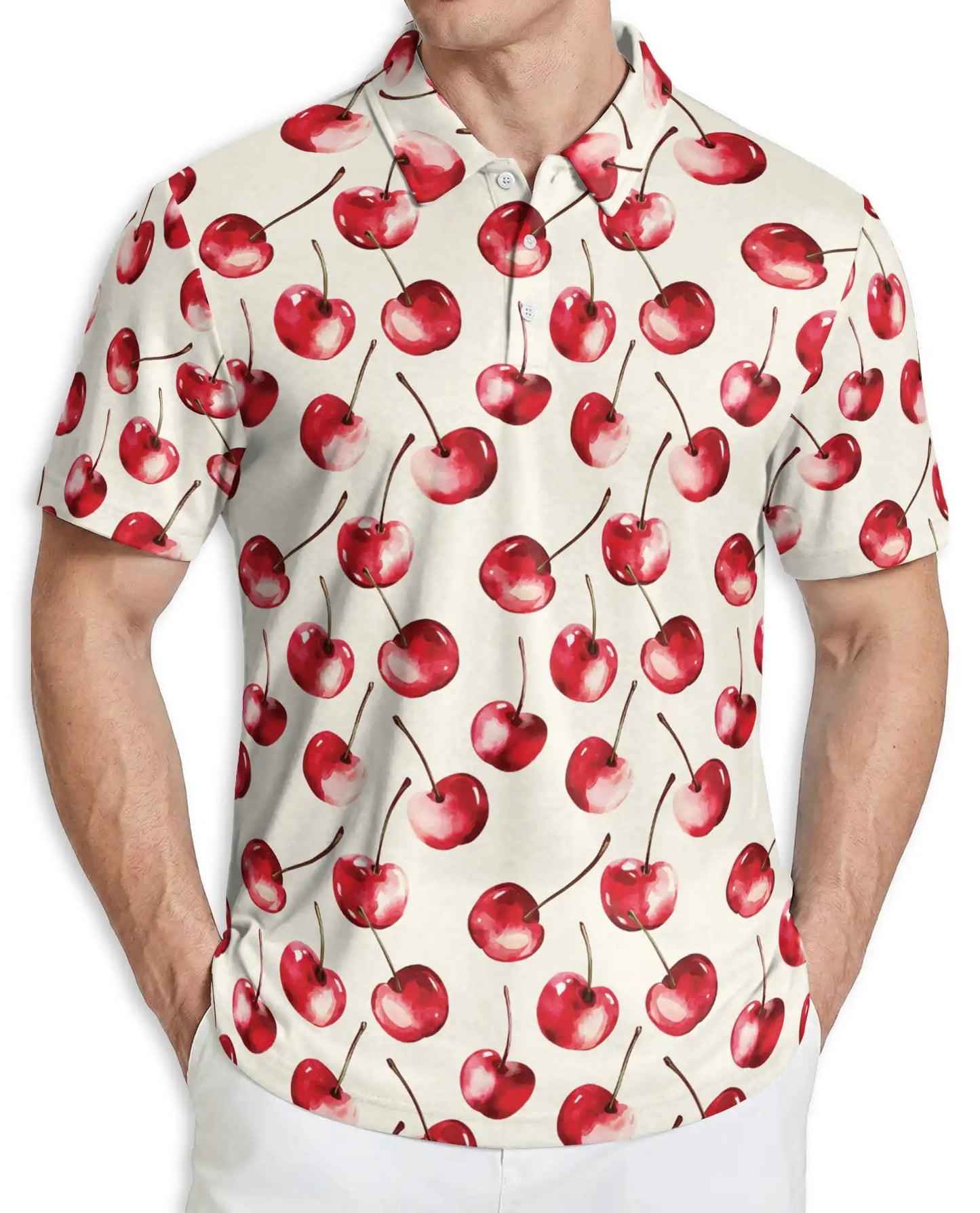 Cherry Pattern 3D Polo Shirt for Men – Cute Fruit Print Summer Style | Azhobbyshop