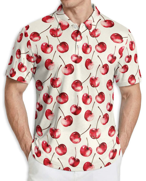 Cherry Pattern 3D Polo Shirt for Men – Cute Fruit Print Summer Style | Azhobbyshop