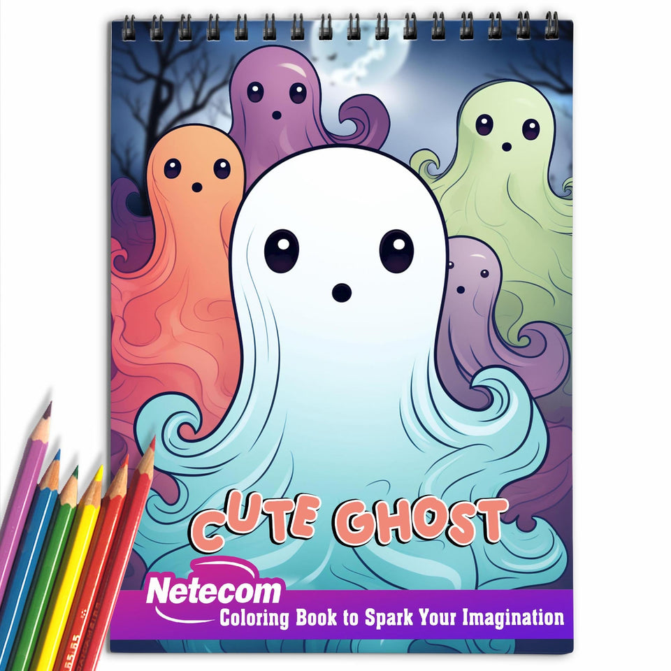 Cute Ghost Spiral Bound Coloring Book: 30 Cute Ghost Coloring Pages, Filled with Friendly and Lovable Spirits