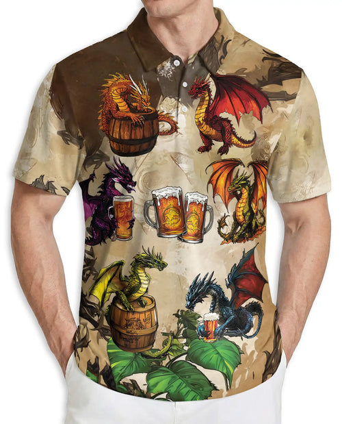 Dragon Beer Polo Shirt – Fantasy Dragon Drinking Beer 3D Graphic | Azhobbyshop