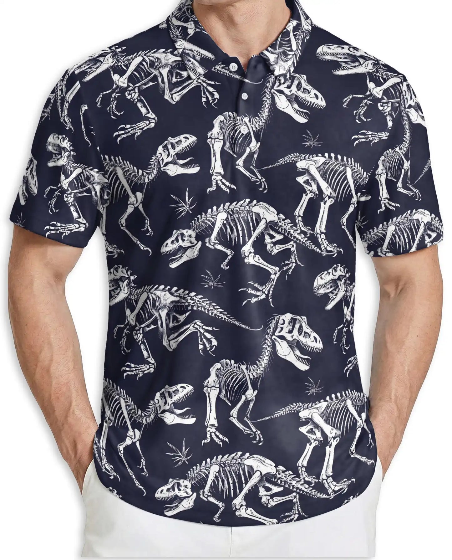 Dinosaur Skeleton 3D Polo Shirt for Men – Prehistoric Fossil Style | Azhobbyshop