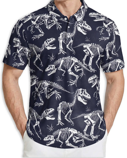 Dinosaur Skeleton 3D Polo Shirt for Men – Prehistoric Fossil Style | Azhobbyshop