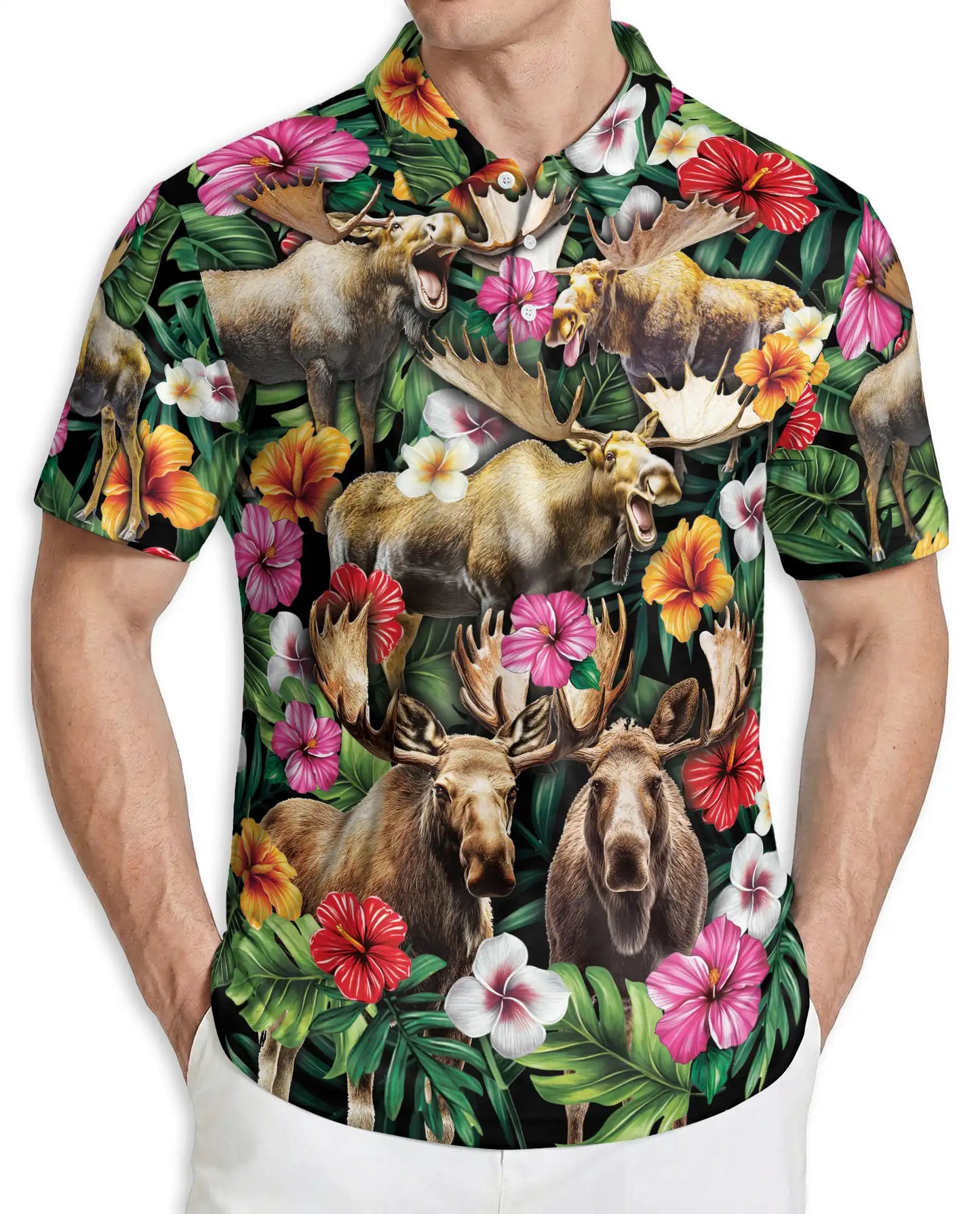 Moose Aloha Tropical Hawaiian Polo Shirt | Azhobbyshop