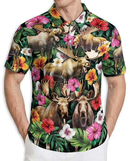 Moose Aloha Tropical Hawaiian Polo Shirt | Azhobbyshop