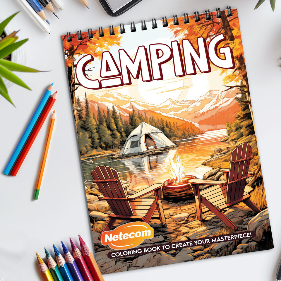 Camping Spiral Bound Coloring Book, Serene Camping Scenes for Outdoor Enthusiasts, Great for Nature Lovers Seeking a Peaceful Art Escape