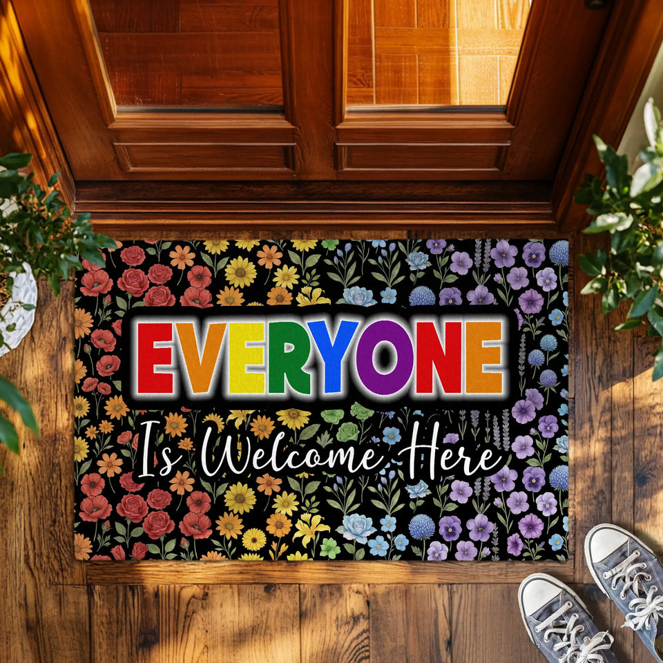 Rainbow Wildflower Doormat – Everyone Is Welcome Here Mat