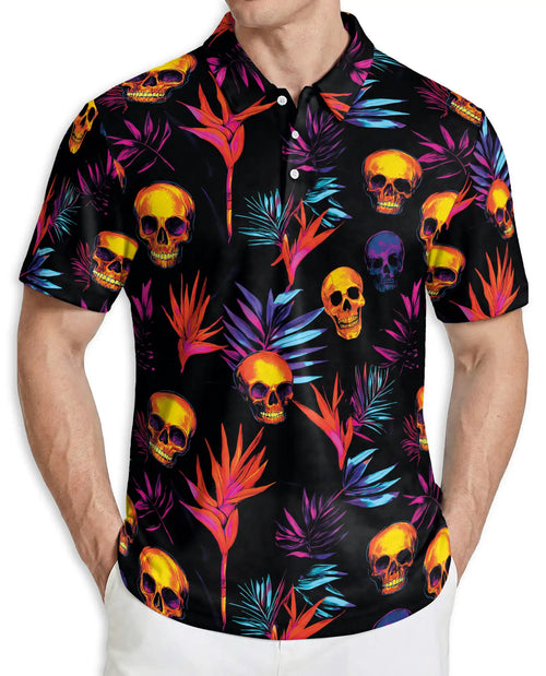 Colorful Skull Spooky Polo Shirt – Neon Tropical Skull Print | Azhobbyshop