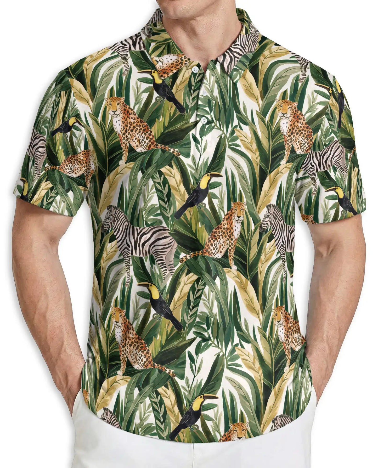 Safari Animal Tropical Hawaiian Polo Shirt | Azhobbyshop