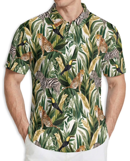 Safari Animal Tropical Hawaiian Polo Shirt | Azhobbyshop