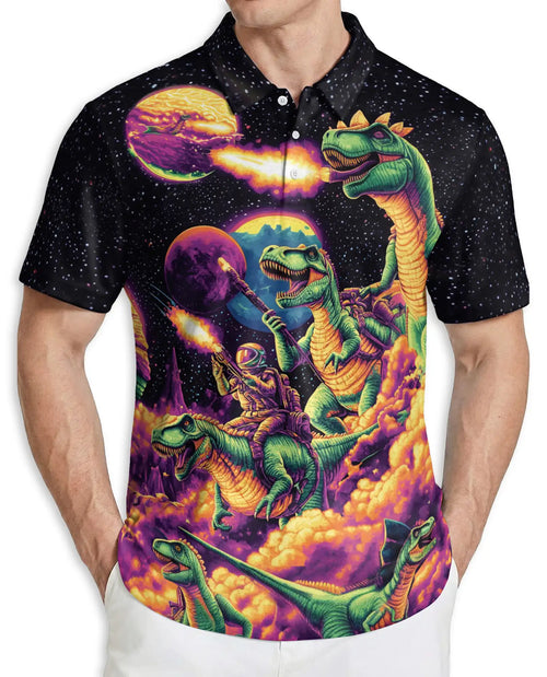 Galaxy Dinosaurs 3D Polo Shirt for Men – Space T-Rex Cosmic Print | Azhobbyshop