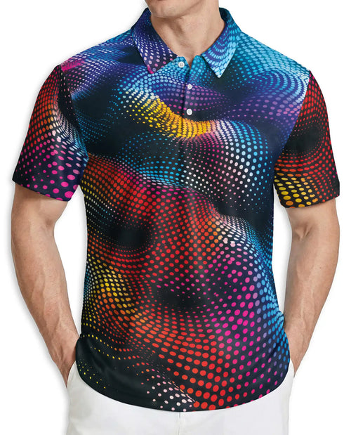 Dynamic Dots 3D Polo Shirt for Men – Abstract Neon Wave Pattern | Azhobbyshop