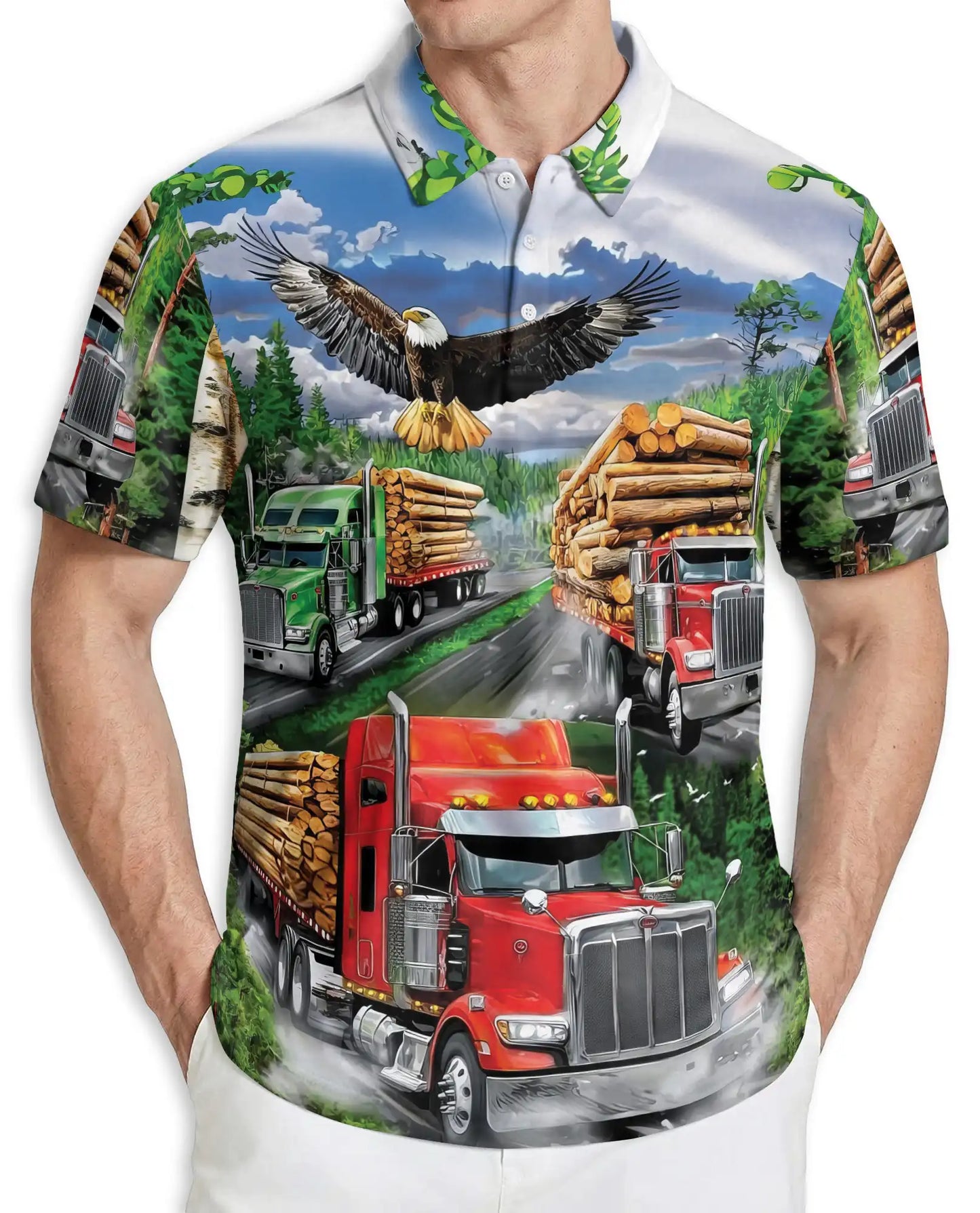 Logging Truck 3D Polo Shirt for Men – Trucker Lumberjack Outdoor Style | Azhobbyshop