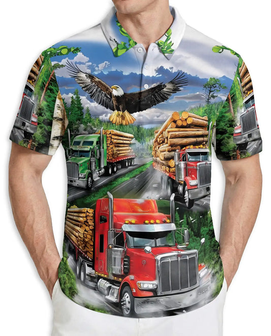 Logging Truck 3D Polo Shirt for Men – Trucker Lumberjack Outdoor Style | Azhobbyshop