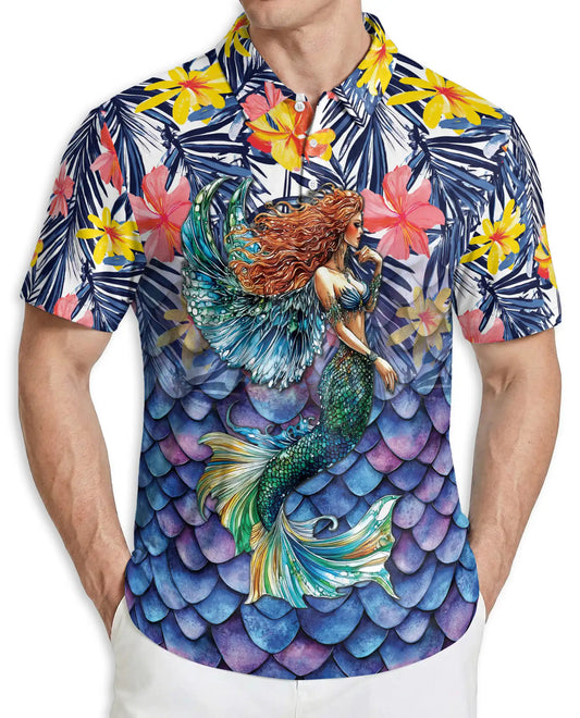 Mermaid Tropical 3D Polo Shirt for Men – Fantasy Ocean Hawaiian Style | Azhobbyshop