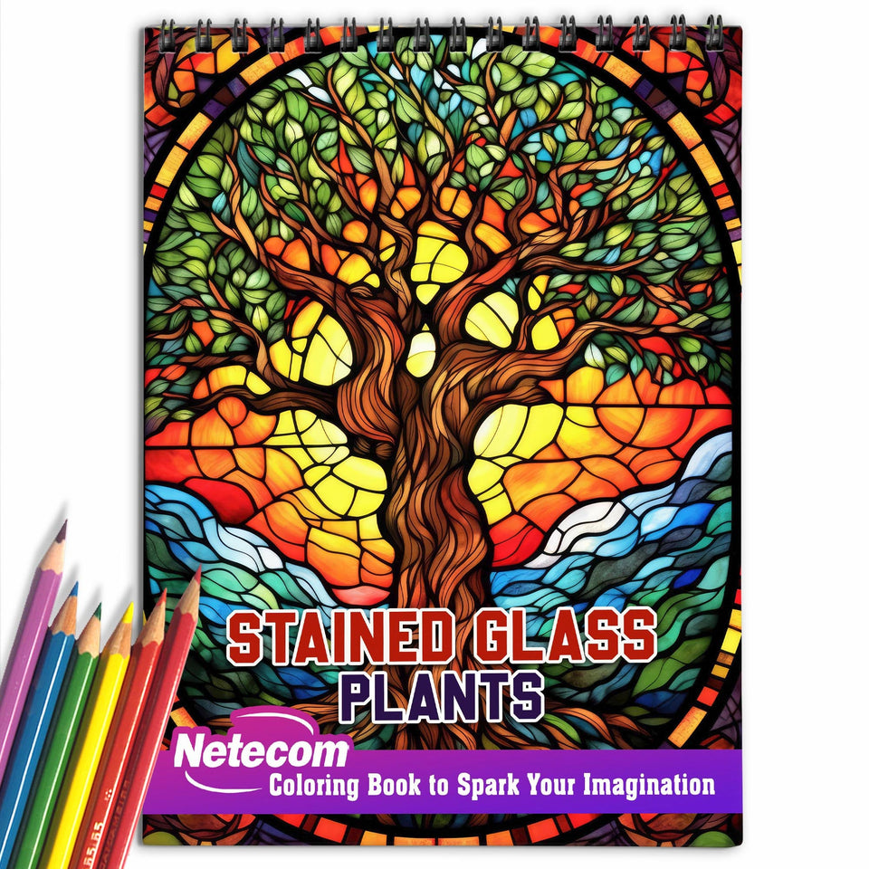 Stained Glass Plants Spiral Bound Coloring Book, Capture the Essence of Translucent Beauty with 30 Striking Coloring Pages for Coloring Aficionados to Bring Out the Luminosity, Detail, and Serene Atmosphere of Stained Glass Plant Art