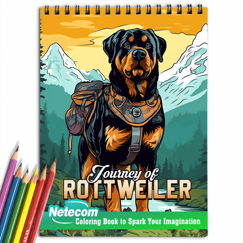 Journey of Rottweiler Spiral Bound Coloring Book, Immerse Yourself in a World of Canine Majesty with 30 Captivating Coloring Pages for Dog Enthusiasts to Create Stunning and Lifelike Artwork