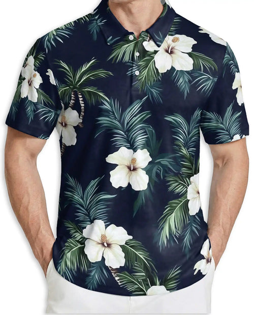 Hibiscus Hawaiian 3D Polo Shirt for Men – Tropical Floral Summer Style | Azhobbyshop