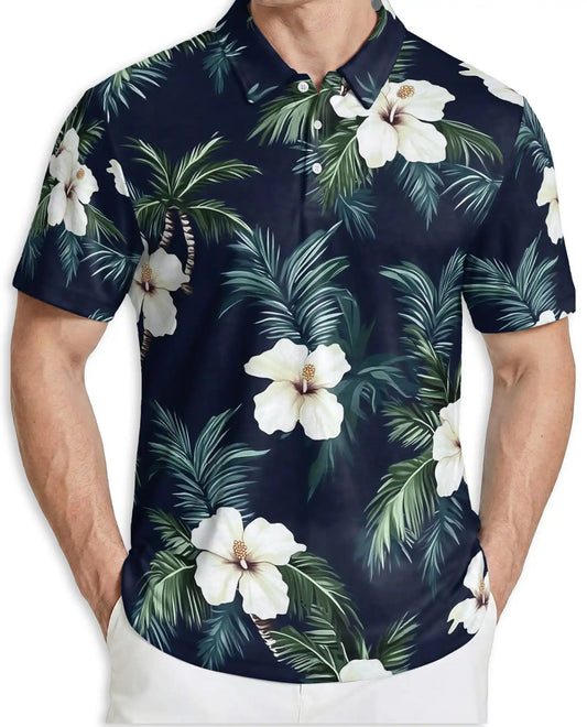 Hibiscus Hawaiian 3D Polo Shirt for Men – Tropical Floral Summer Style | Azhobbyshop