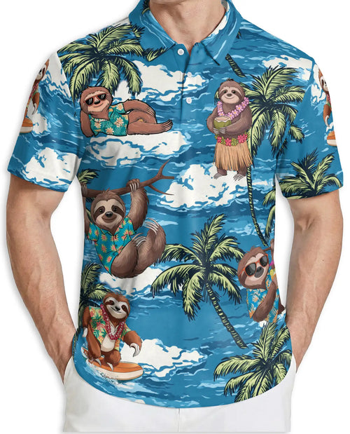 Funny Sloth Hawaiian Polo Shirt- Tropical Beach Sloth Shirt | Azhobbyshop