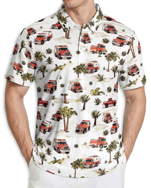 Fire Truck Tropical Pattern Polo Shirt | Azhobbyshop