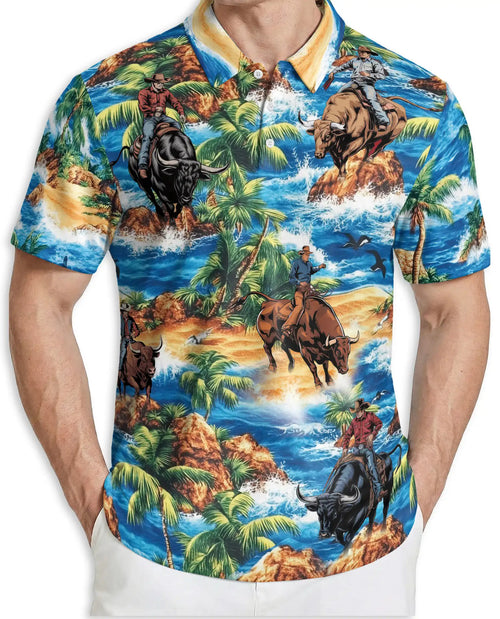 Bull Riding On Beach Polo Shirt | Azhobbyshop