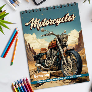 Motorcycles Spiral Bound Coloring Book, Dynamic Motorcycles for Thrilling Coloring Fun, Great for Bike Enthusiasts and Adventure Seekers