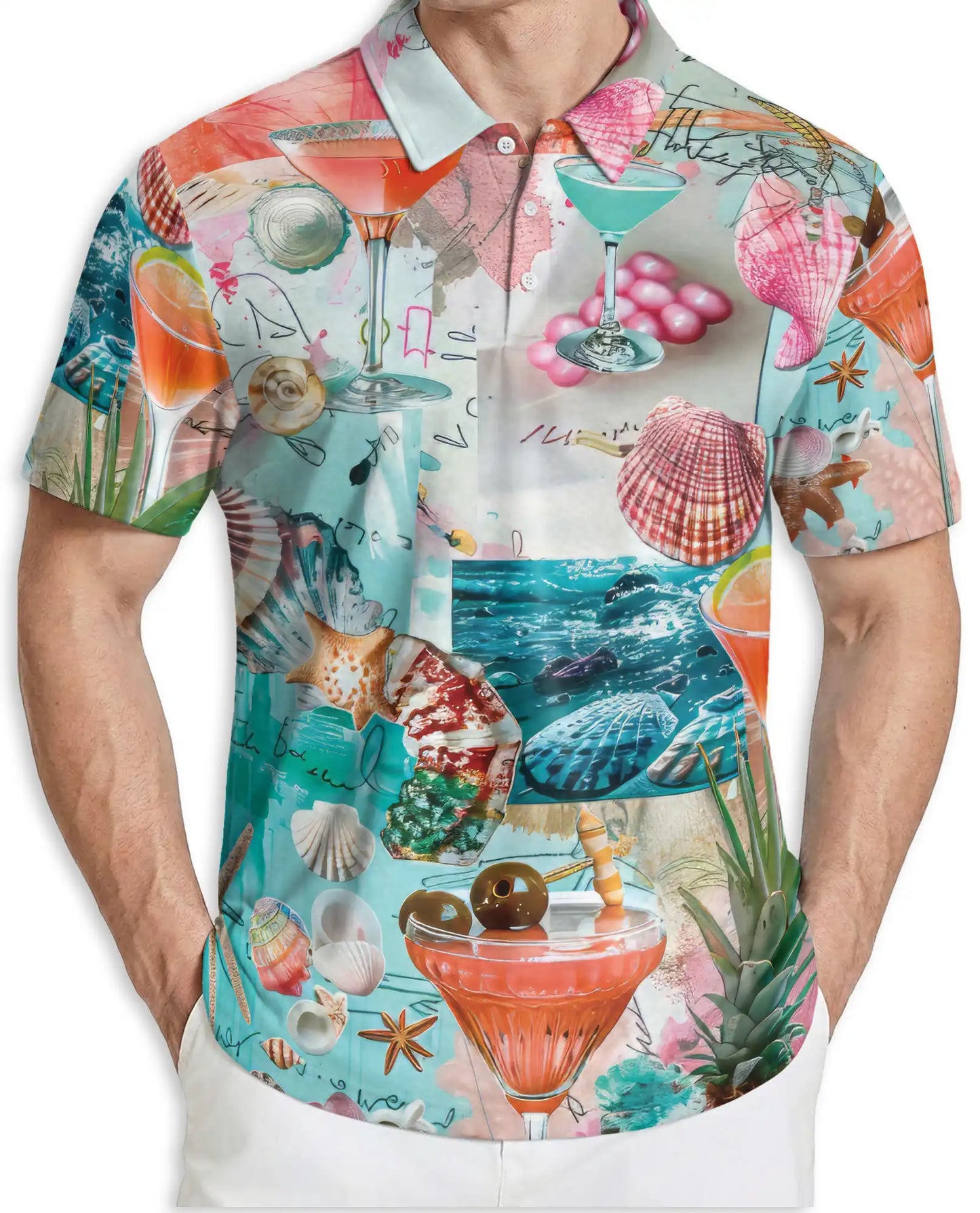 Cocktail Summer 3D Polo Shirt for Men – Tropical Beach Party Style | Azhobbyshop