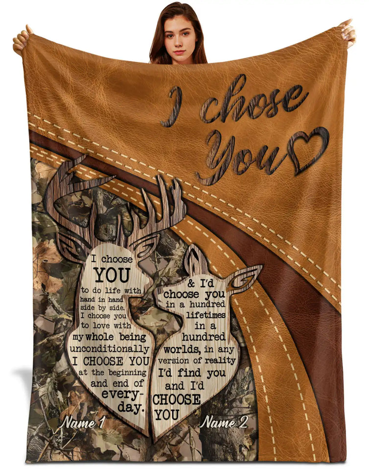 Personalized Couple Blanket – Custom Names Deer Camo Love Gift