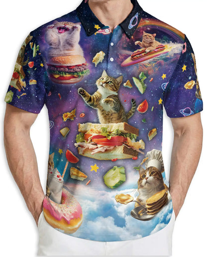 Cosmic Cat Polo Shirt- Funny Space Cat Lover Galaxy Style | Azhobbyshop