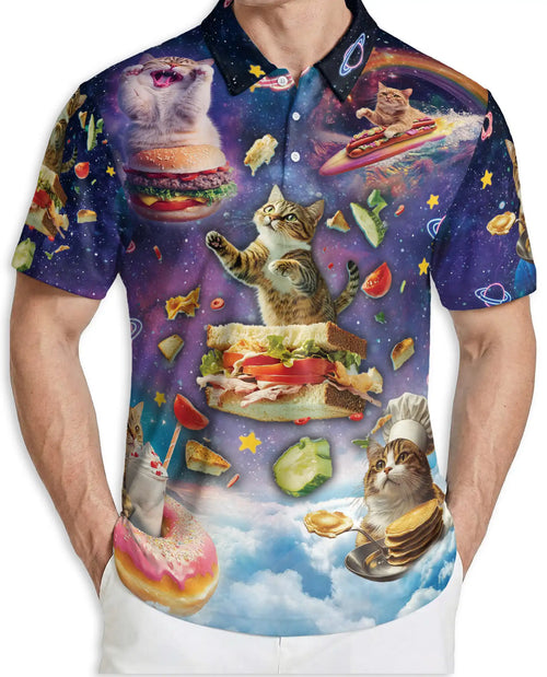 Cosmic Cat Polo Shirt- Funny Space Cat Lover Galaxy Style | Azhobbyshop