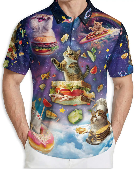 Cosmic Cat Polo Shirt- Funny Space Cat Lover Galaxy Style | Azhobbyshop