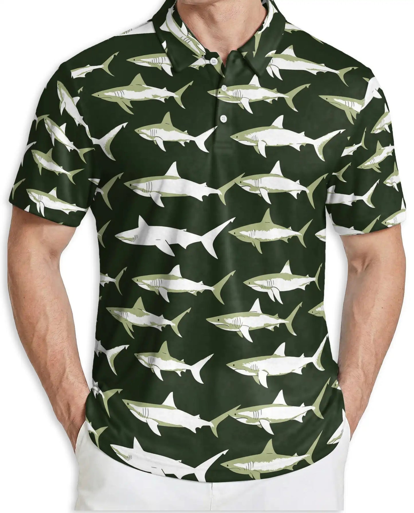 Retro Shark 3D Polo Shirt for Men – Vintage Ocean Animal Style | Azhobbyshop