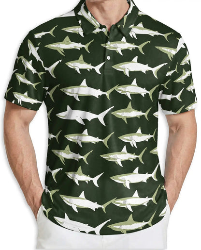 Retro Shark 3D Polo Shirt for Men – Vintage Ocean Animal Style | Azhobbyshop