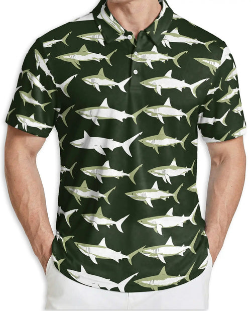 Retro Shark 3D Polo Shirt for Men – Vintage Ocean Animal Style | Azhobbyshop