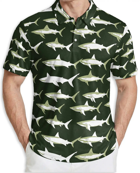 Retro Shark 3D Polo Shirt for Men – Vintage Ocean Animal Style | Azhobbyshop