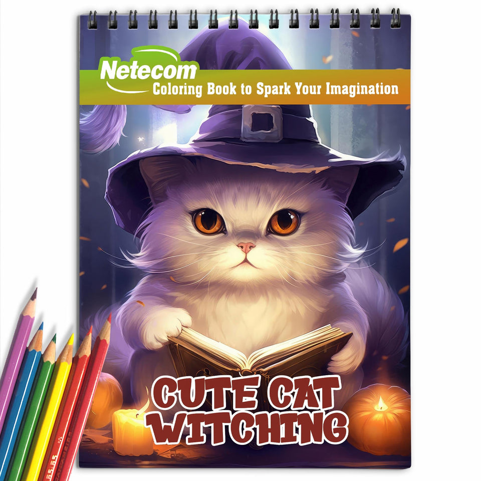 Cute Cat Witching Spiral Bound Coloring Book, Embark on a Coloring Journey with 30 Enchanting Pages, Where Cute Cat Witching Comes to Life.